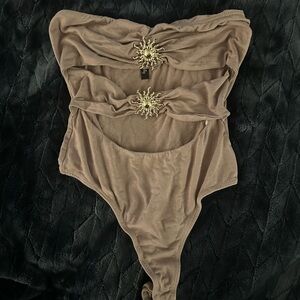 Brown Bodysuit with Gold Sunburst Accents
